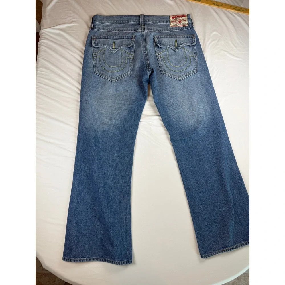 True Religion Billy Bootcut Jeans Mens 36 Blue Made in USA Yellow Stitching